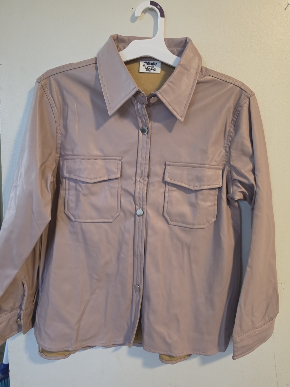 Made With Love Dusty Pink Faux Leather Shacket